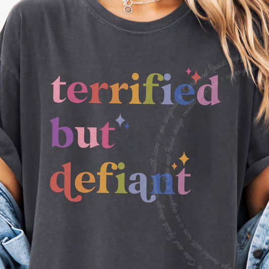 Terrified but Defiant Care & Resist progressive t-shirt in Graphite