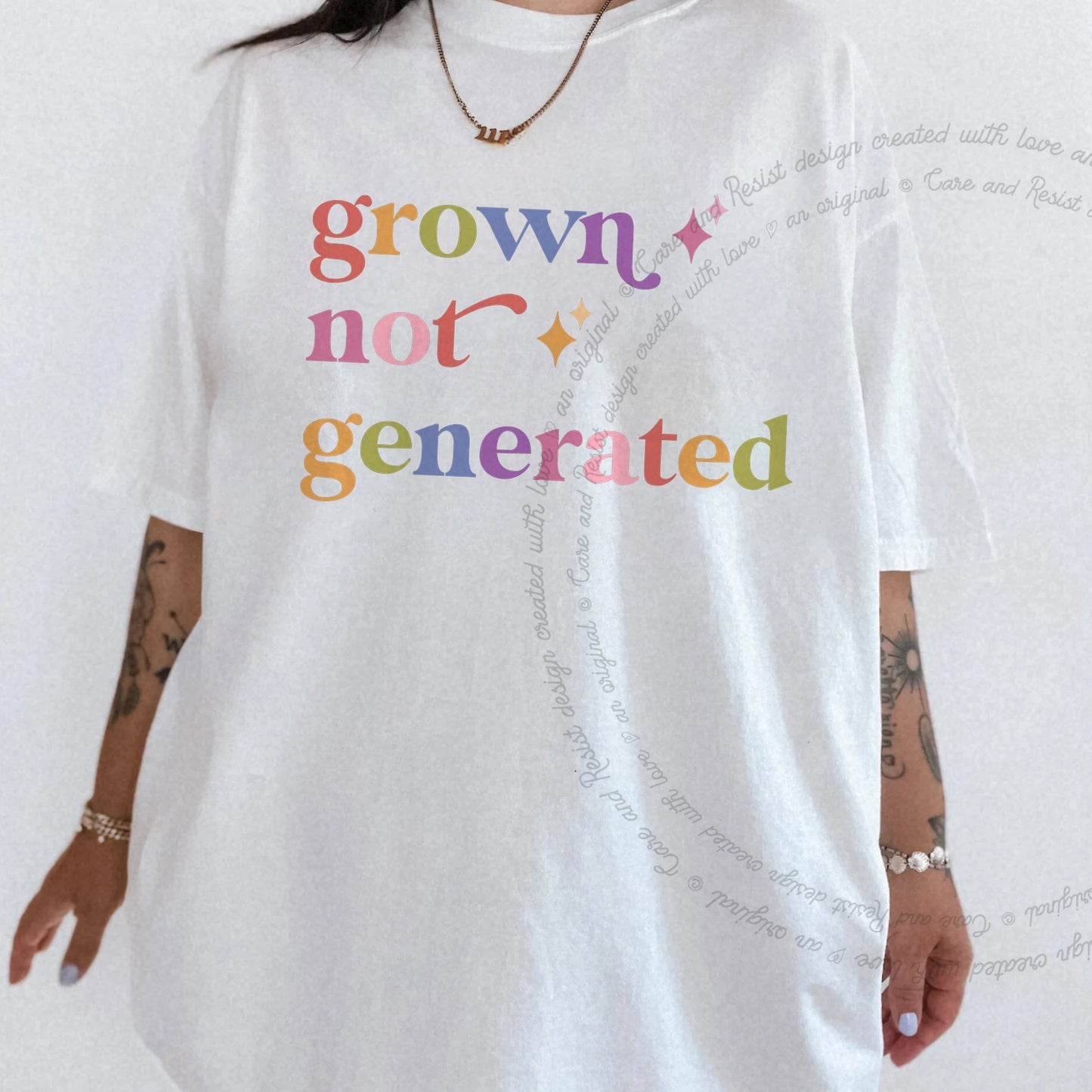 Grown not Generated Care & Resist rainbow Comfort Colors tee, White