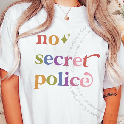 No Secret Police Care & Resist rainbow Comfort Colors tee, White