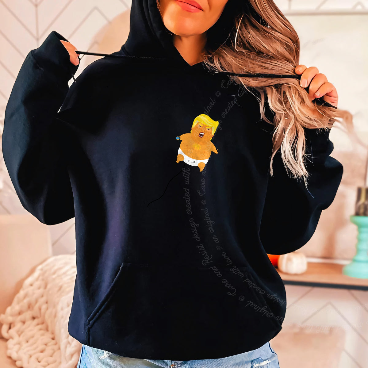 Trump Baby Blimp Care & Resist Gildan hoodie in Black