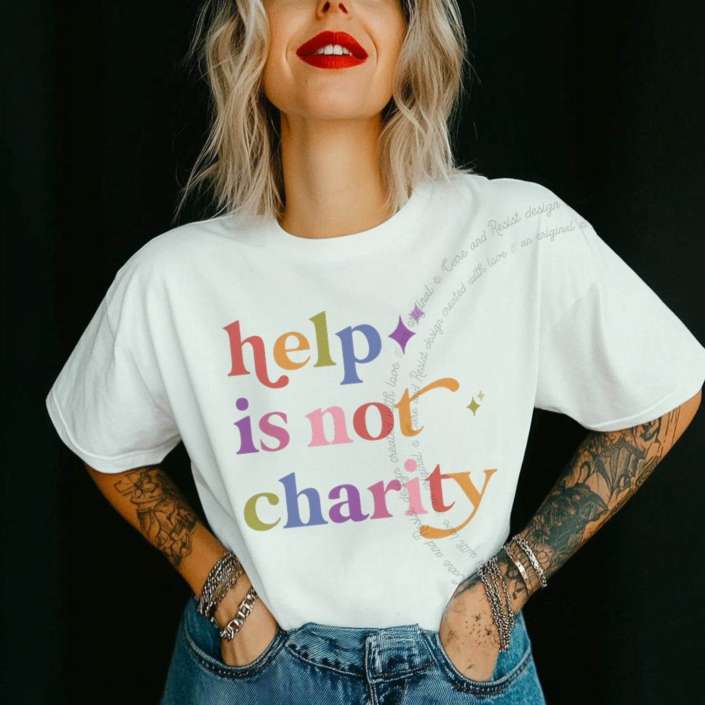 Help is not Charity Care & Resist rainbow Comfort Colors tee, White