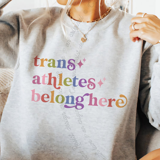 Trans Athletes Belong Here Care & Resist Gildan crewneck sweatshirt in Sport Grey