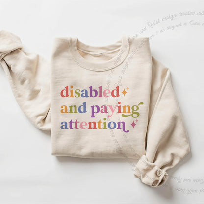 Disabled and Paying Attention Care & Resist Gildan crewneck sweatshirt in Sand
