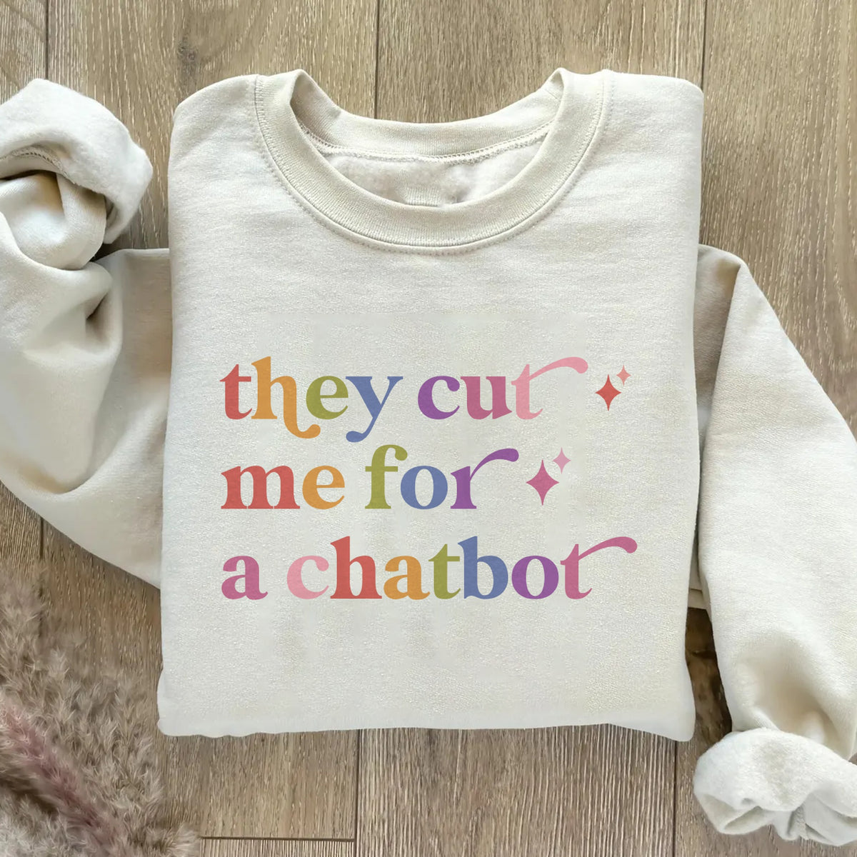 They Cut Me for a Chatbot Care & Resist Gildan crewneck sweatshirt in Sand