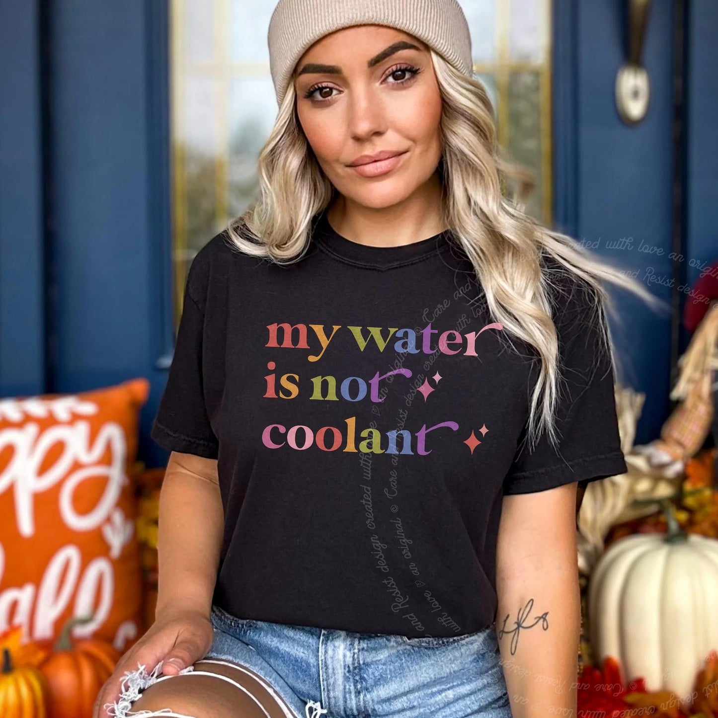 My Water is not Coolant Care & Resist rainbow Comfort Colors tee, Black