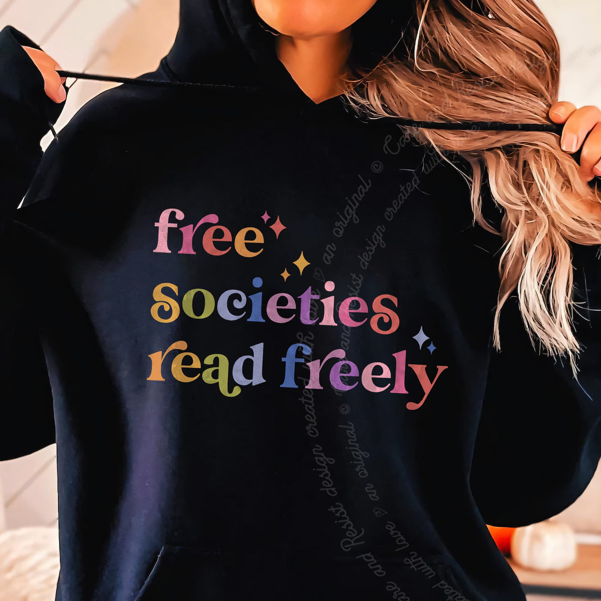 Free Societies Read Freely Care & Resist Gildan hoodie in Black