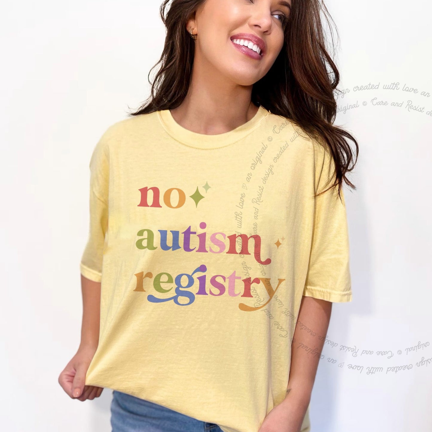 No Autism Registry Care & Resist rainbow tee