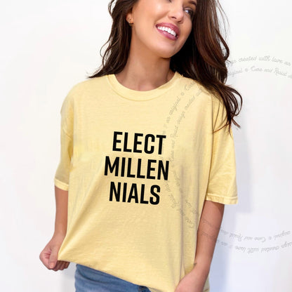 Elect Millennials Care & Resist progressive t-shirt in Banana
