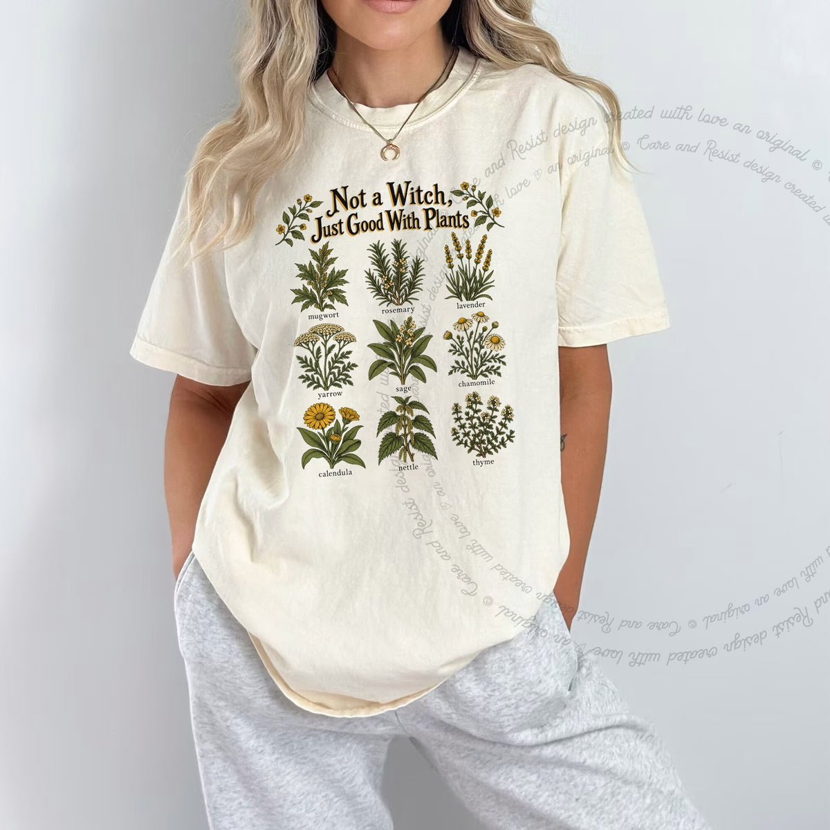 Not a Witch Just Good With Plants Care & Resist progressive t-shirt in Ivory