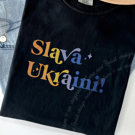 Slava Ukraini Care & Resist progressive t-shirt in Black