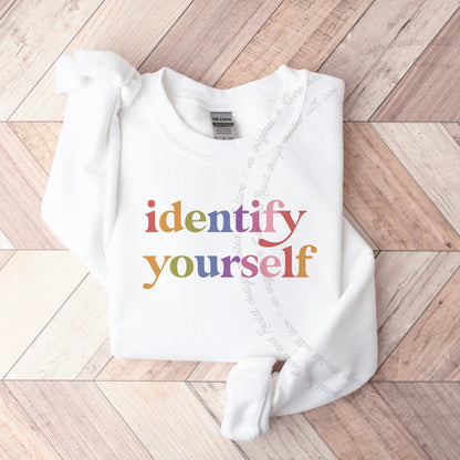 Identify Yourself Care & Resist Gildan crewneck sweatshirt in White