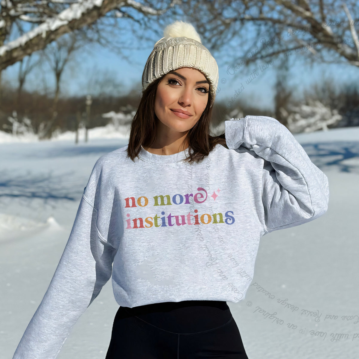 No More Institutions Care & Resist Gildan crewneck sweatshirt in Sport Grey