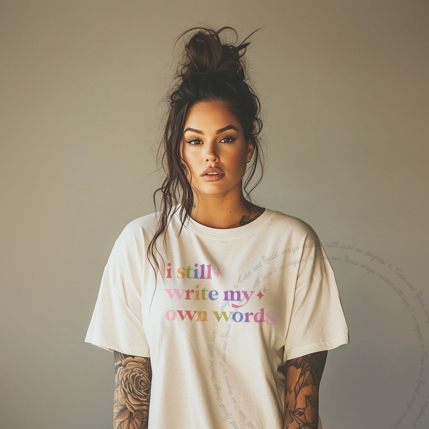 I Still Write My Own Words Care & Resist rainbow Comfort Colors tee, Ivory