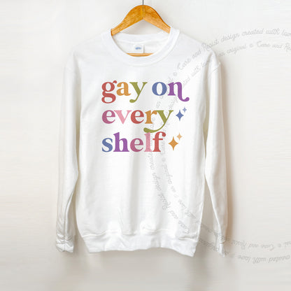 Gay on Every Shelf Care & Resist Gildan crewneck sweatshirt in White