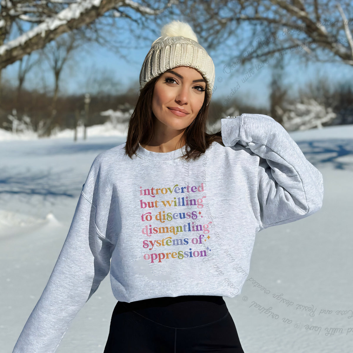 Introverted but Willing to Discuss Dismantling Systems of Oppression Care & Resist Gildan crewneck sweatshirt in Sport Grey