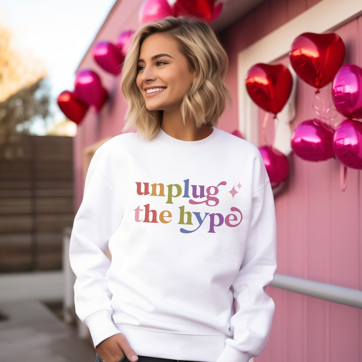 Unplug the Hype Care & Resist Gildan crewneck sweatshirt in White