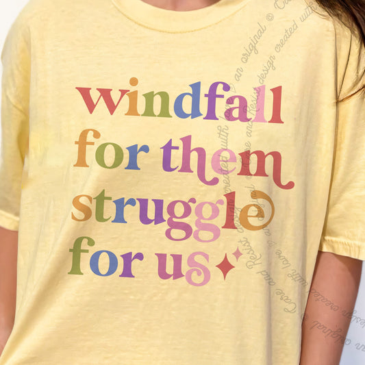 Windfall for Them Struggle for Us Care & Resist progressive t-shirt in Banana