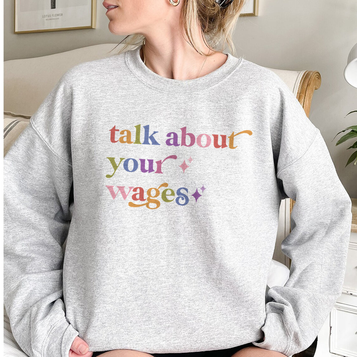 Talk About Your Wages Care & Resist Gildan crewneck sweatshirt in Sport Grey