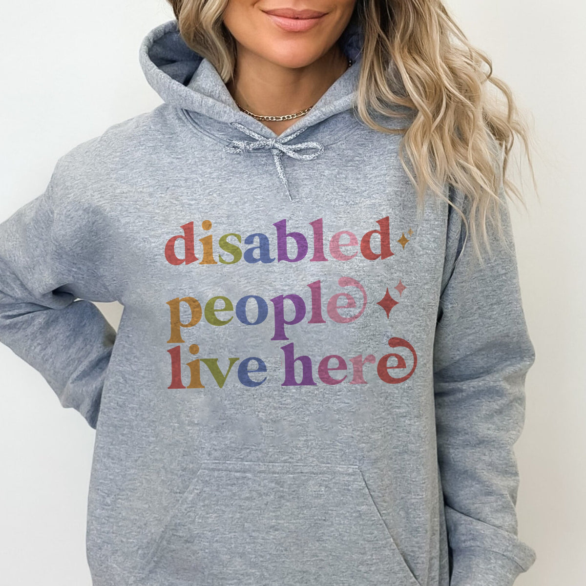Disabled People Live Here Care & Resist Gildan hoodie in Sport Grey