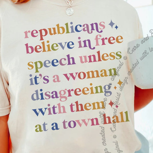 Republican Anti Free Speech Care & Resist progressive t-shirt in Ivory