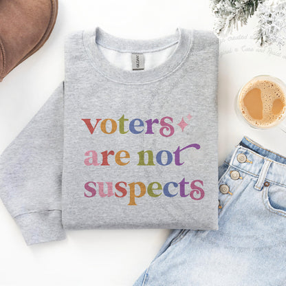 Voters are not Suspects Care & Resist Gildan crewneck sweatshirt in Sport Grey