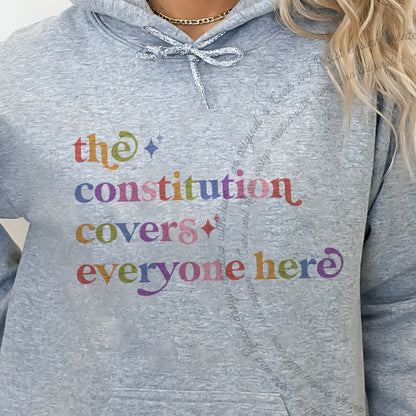 The Constitution Covers Everyone Here Care & Resist Gildan hoodie in Sport Grey