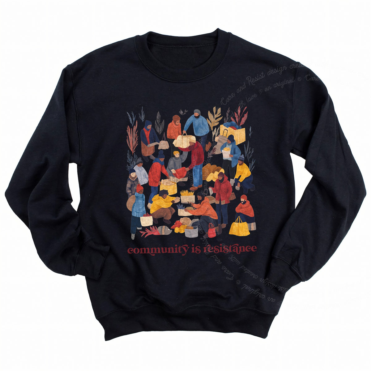 Community is Resistance Retro People Care & Resist Gildan crewneck sweatshirt in Black