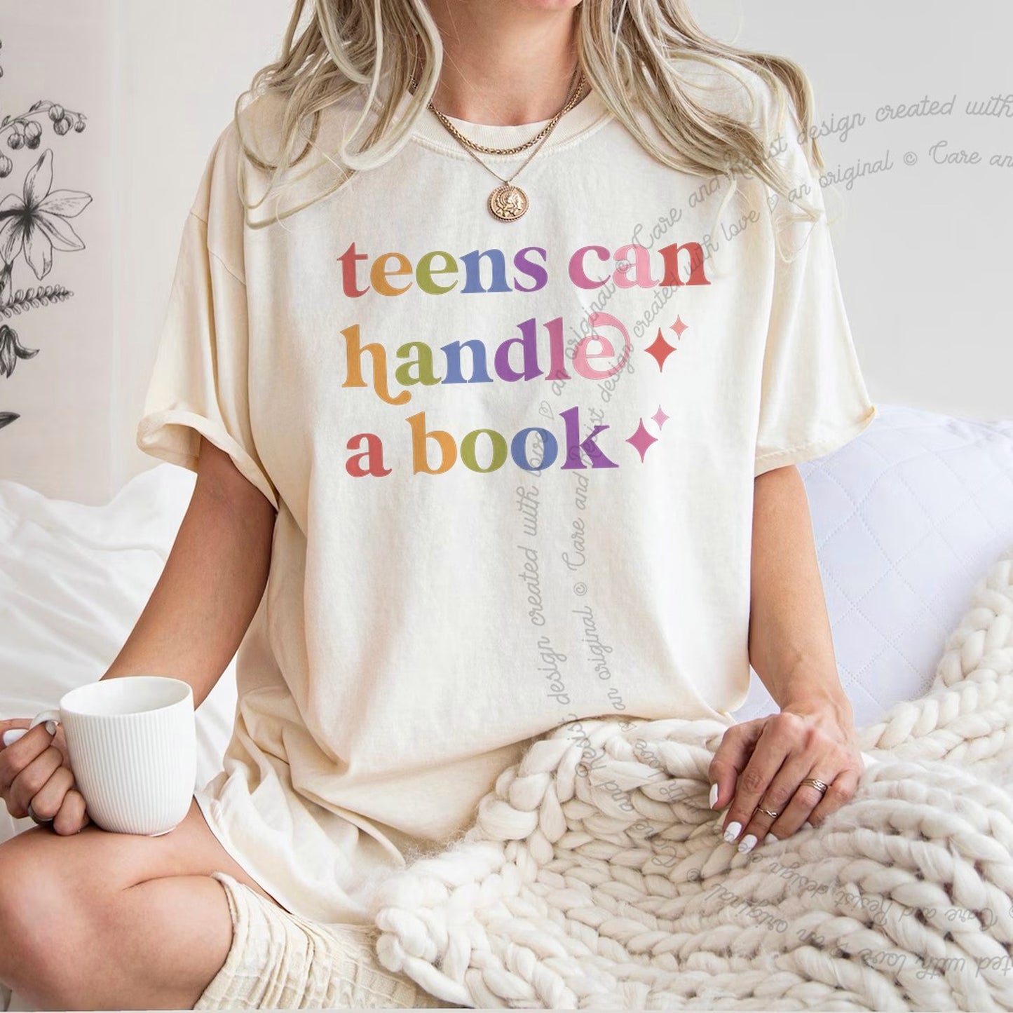 Teens Can Handle a Book Care & Resist rainbow tee