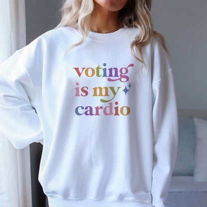 Voting is My Cardio Care & Resist Gildan crewneck sweatshirt in White