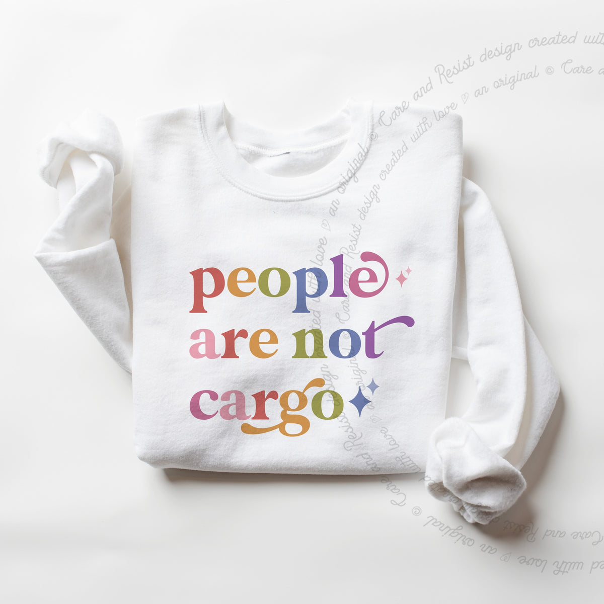 People are not Cargo Care & Resist Gildan crewneck sweatshirt in White