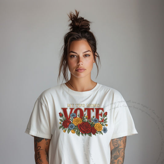 My Two Moms Vote Bouquet Care & Resist progressive t-shirt in Ivory