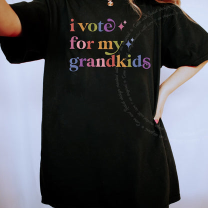 I Vote for My Grandkids Care & Resist rainbow tee