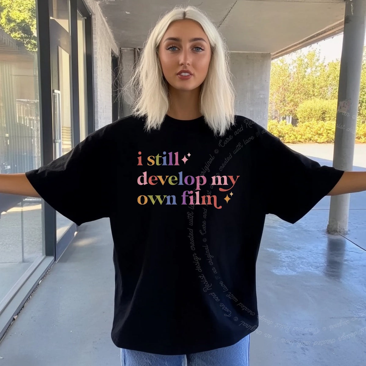 I Still Develop My Own Film Care & Resist progressive t-shirt in Black