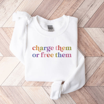 Charge Them or Free Them Care & Resist Gildan crewneck sweatshirt in White