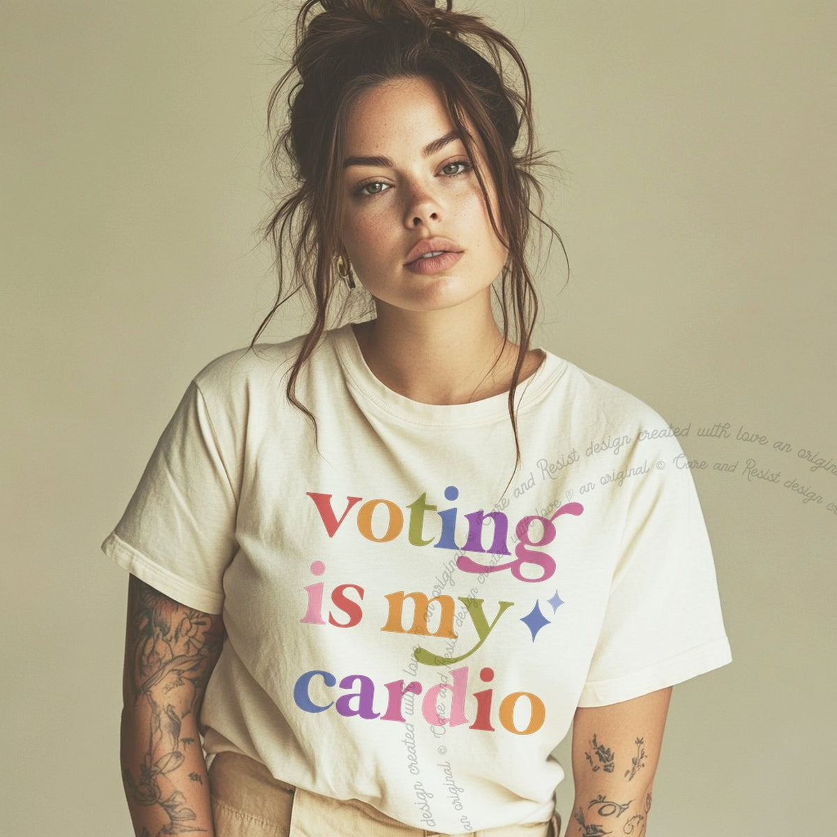Voting is My Cardio Care & Resist rainbow tee