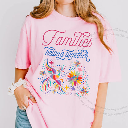 Families Belong Together Rainbow Care & Resist progressive t-shirt in Blossom