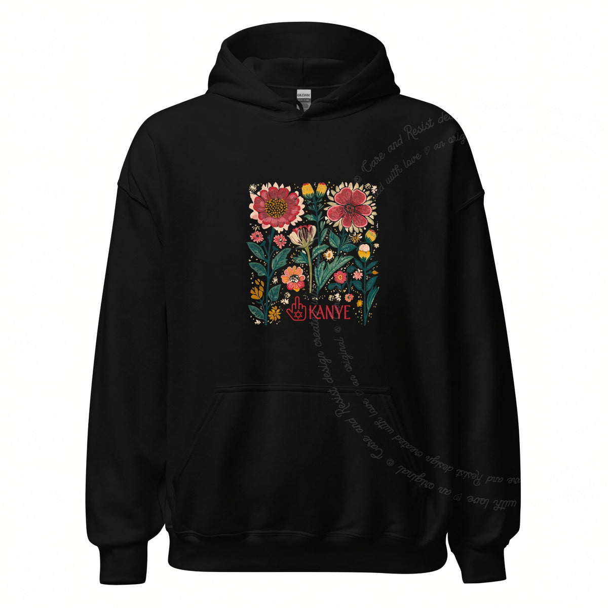 Middle Finger Kanye Care & Resist Gildan hoodie in Black