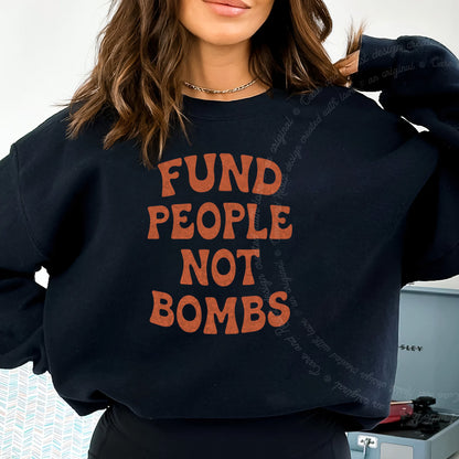 Fund People not Bombs Stacked Care & Resist Gildan crewneck sweatshirt in Black