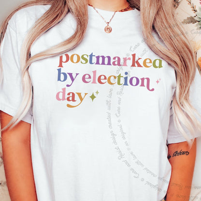 Postmarked By Election Day Care & Resist rainbow Comfort Colors tee, White