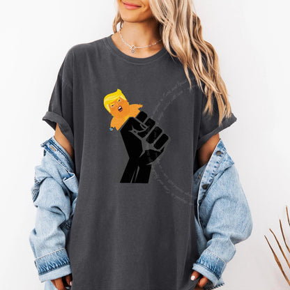 Resist Fist and Trump Blimp Care & Resist progressive t-shirt in Graphite