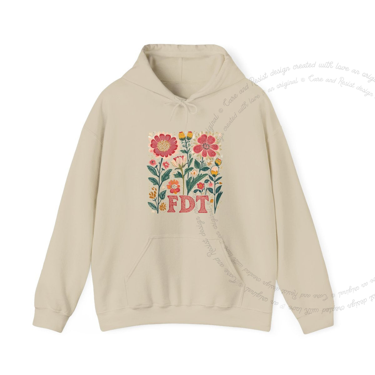 FDT Floral Care & Resist Gildan hoodie in Sand