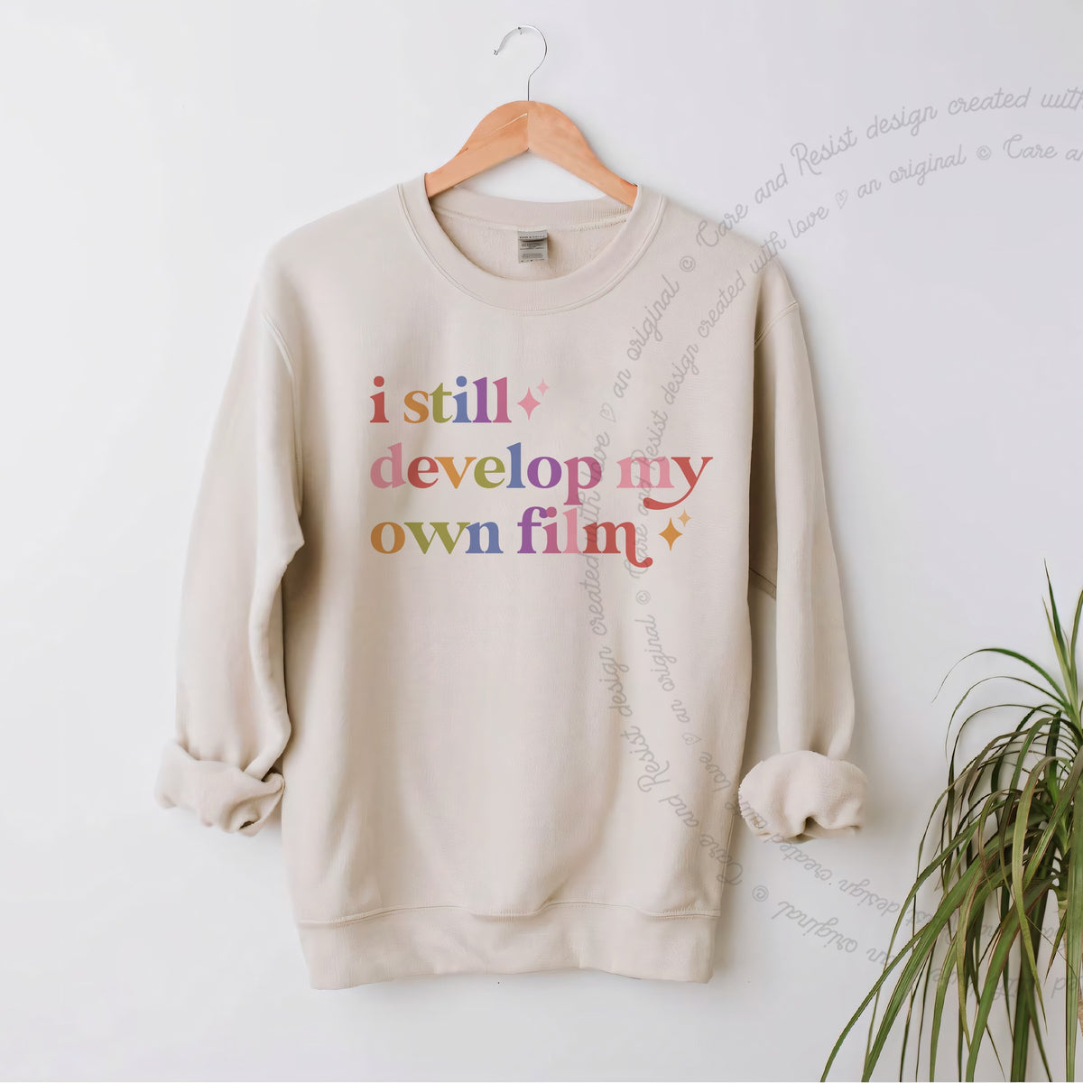I Still Develop My Own Film Care & Resist Gildan crewneck sweatshirt in Sand