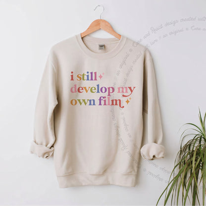 I Still Develop My Own Film Care & Resist Gildan crewneck sweatshirt in Sand