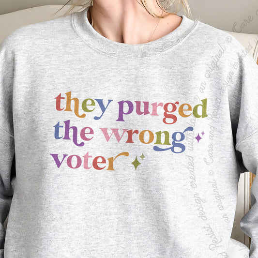 They Purged the Wrong Voter Care & Resist Gildan crewneck sweatshirt in Sport Grey