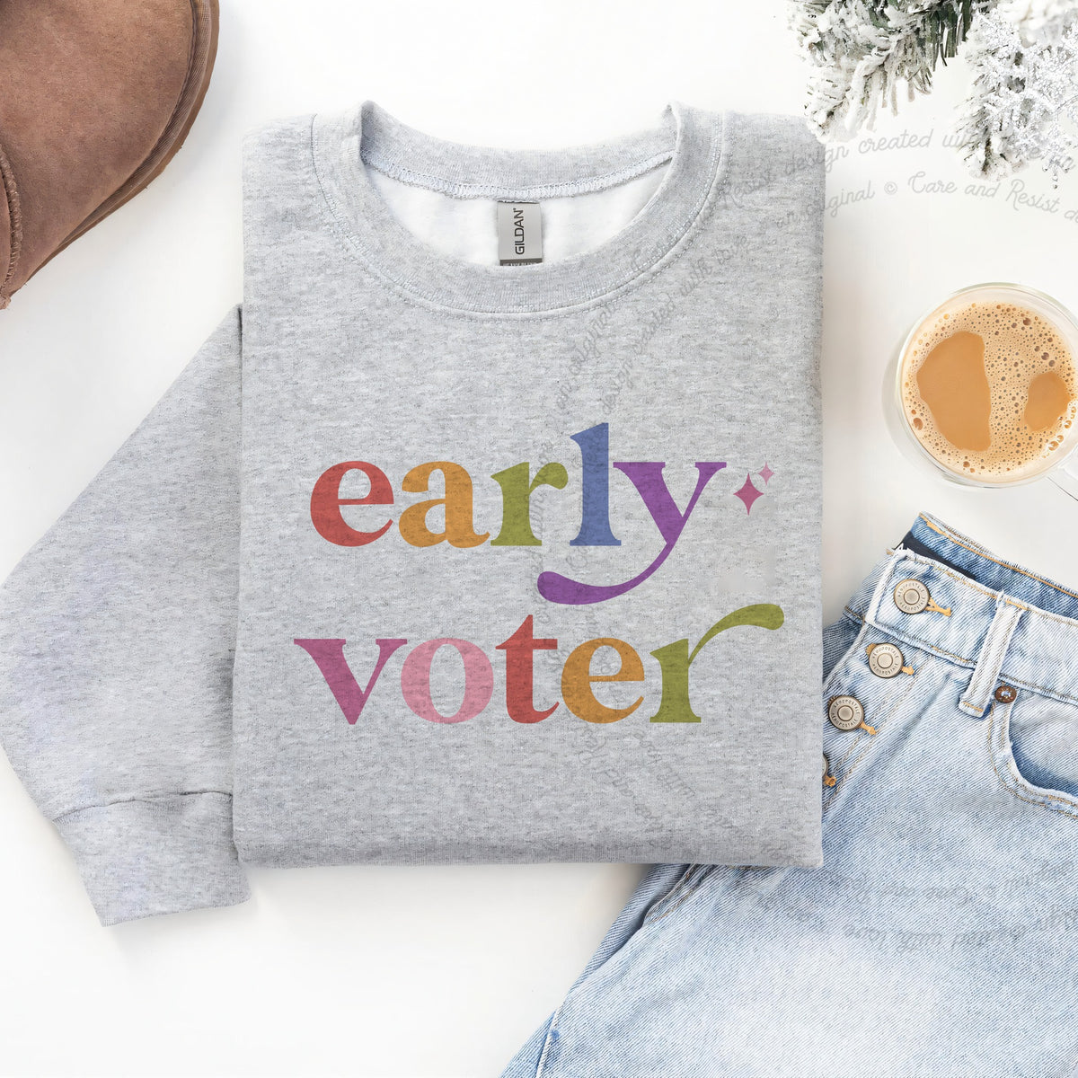 Early Voter Care & Resist Gildan crewneck sweatshirt in Sport Grey
