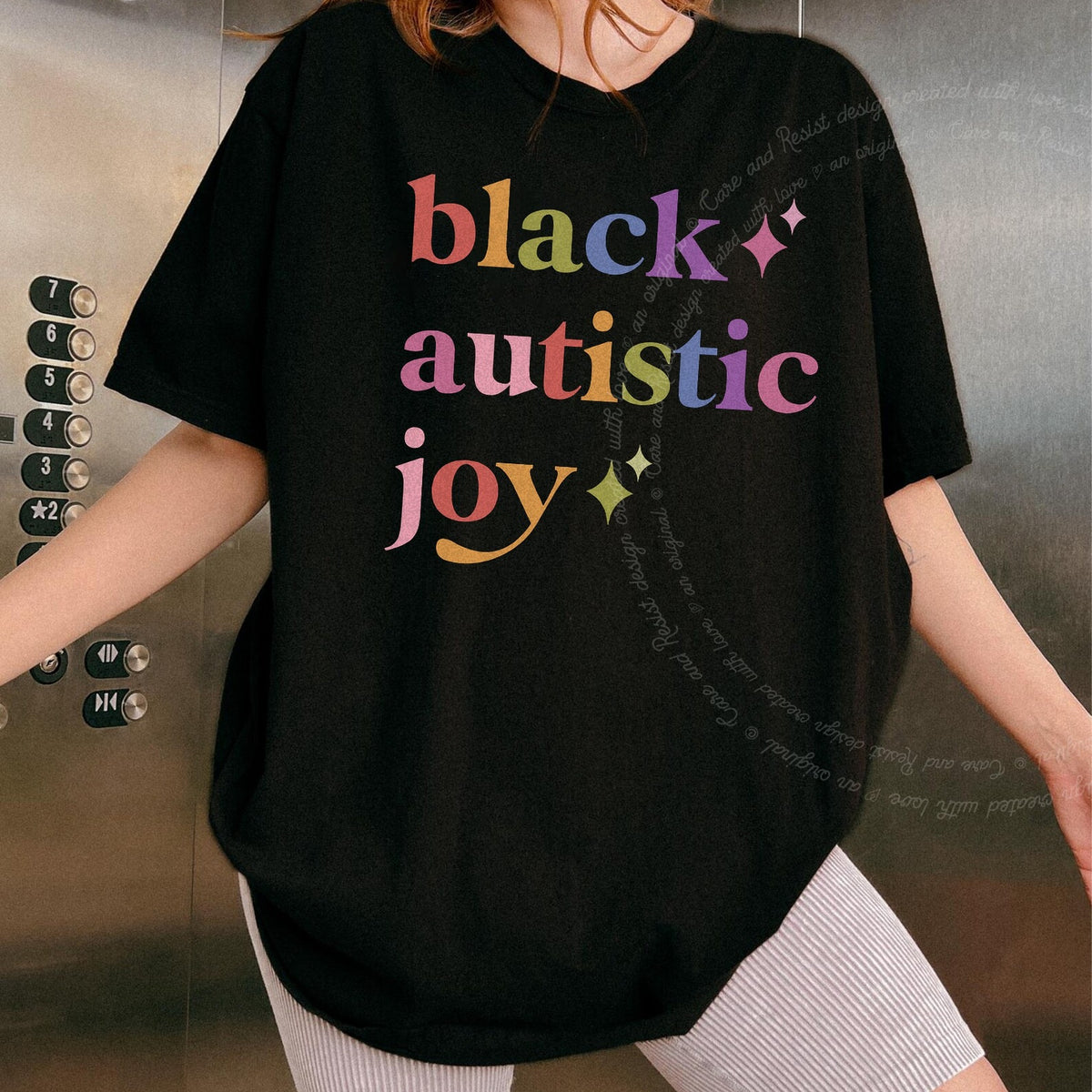 Black Autistic Joy Care & Resist progressive t-shirt in Black