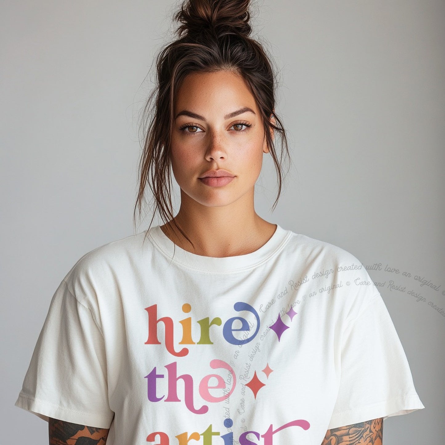 Hire the Artist Care & Resist rainbow Comfort Colors tee, White