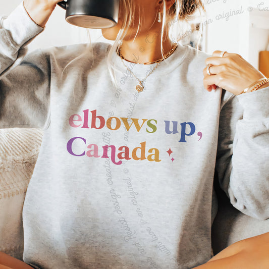 Elbows Up, Canada Care & Resist Gildan crewneck sweatshirt in Sport Grey