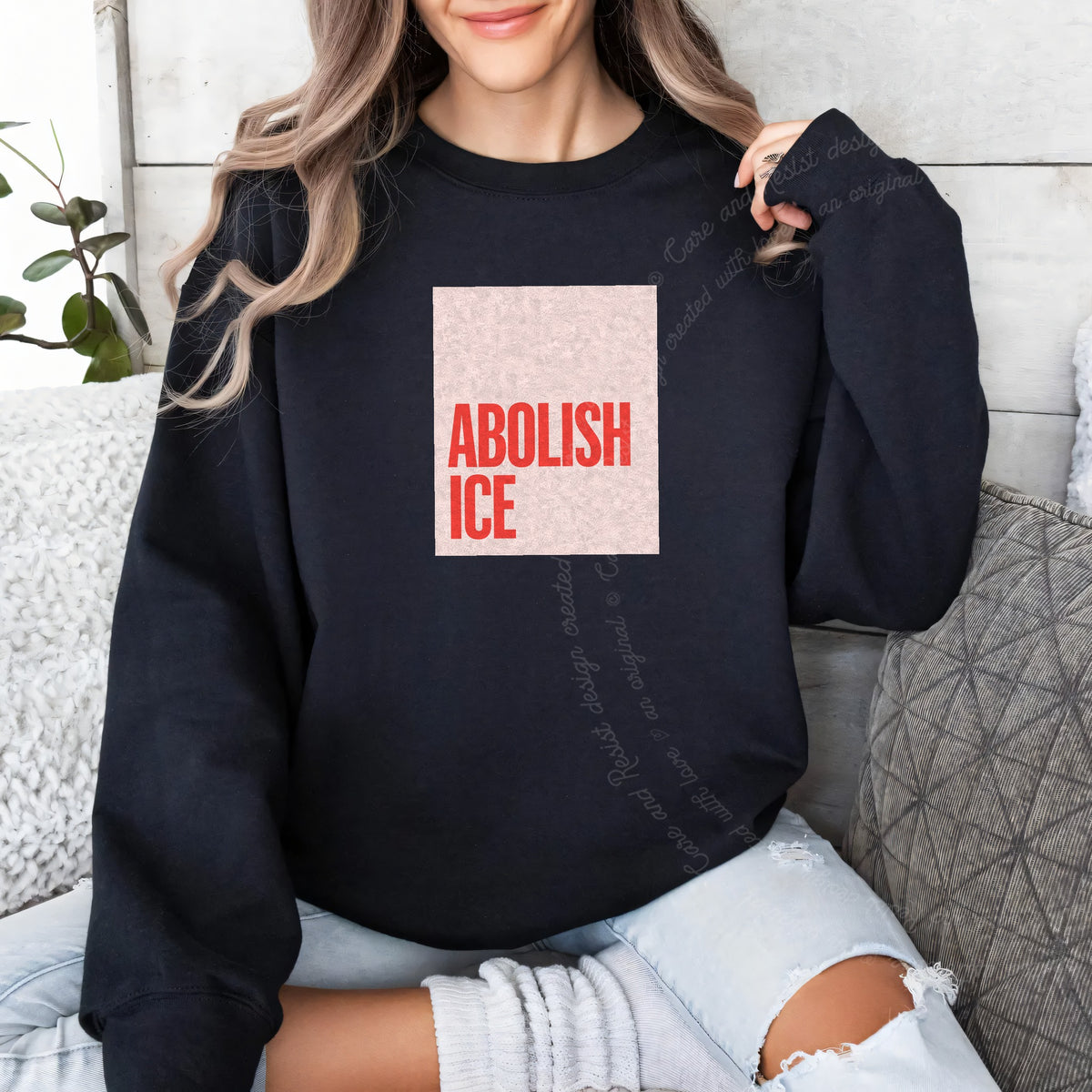 Abolish ICE Care & Resist Gildan crewneck sweatshirt in Black
