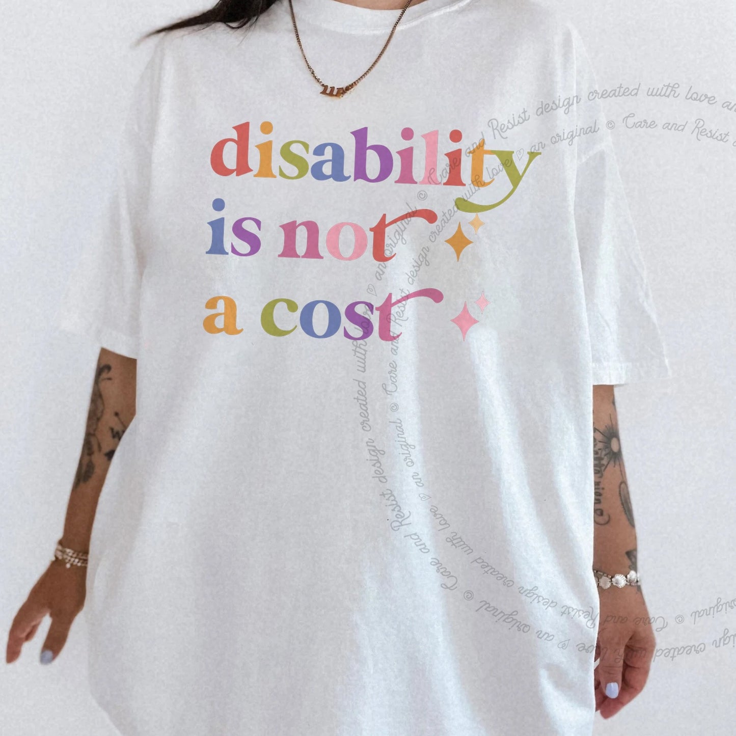 Disability is not a Cost Care & Resist rainbow Comfort Colors tee, White